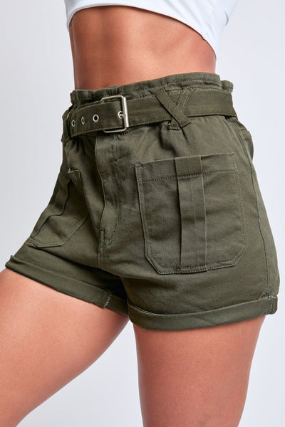 Women's Belted Paperbag Waist Shorts