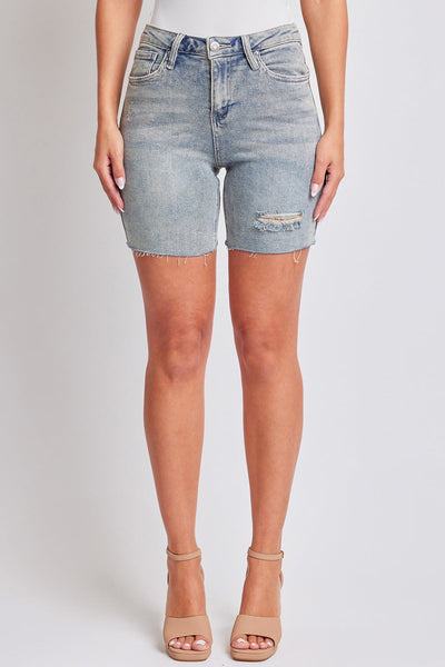 Women's High Rise Long Short Denim-Distressed