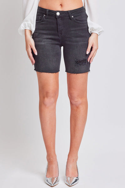 Women's High Rise Long Short Denim-Distressed