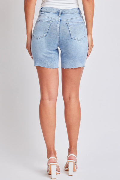 Women's High Rise Long Short Denim-Distressed