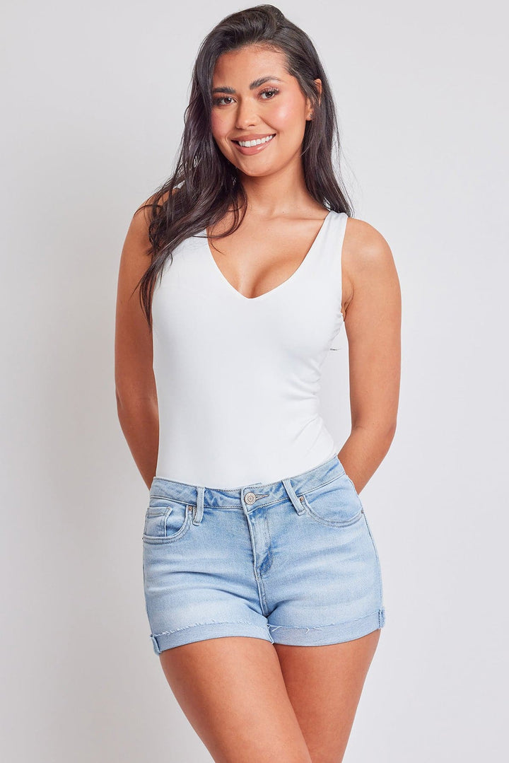 Women's Luxe Mid Rise Raw Edge Cuff Denim Short