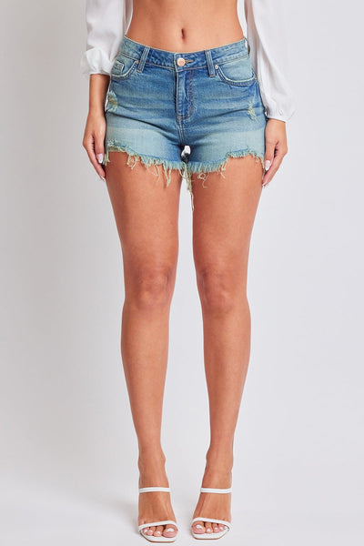 Women's High Rise Destructed Summer Fray Hem Shorts-Distressed