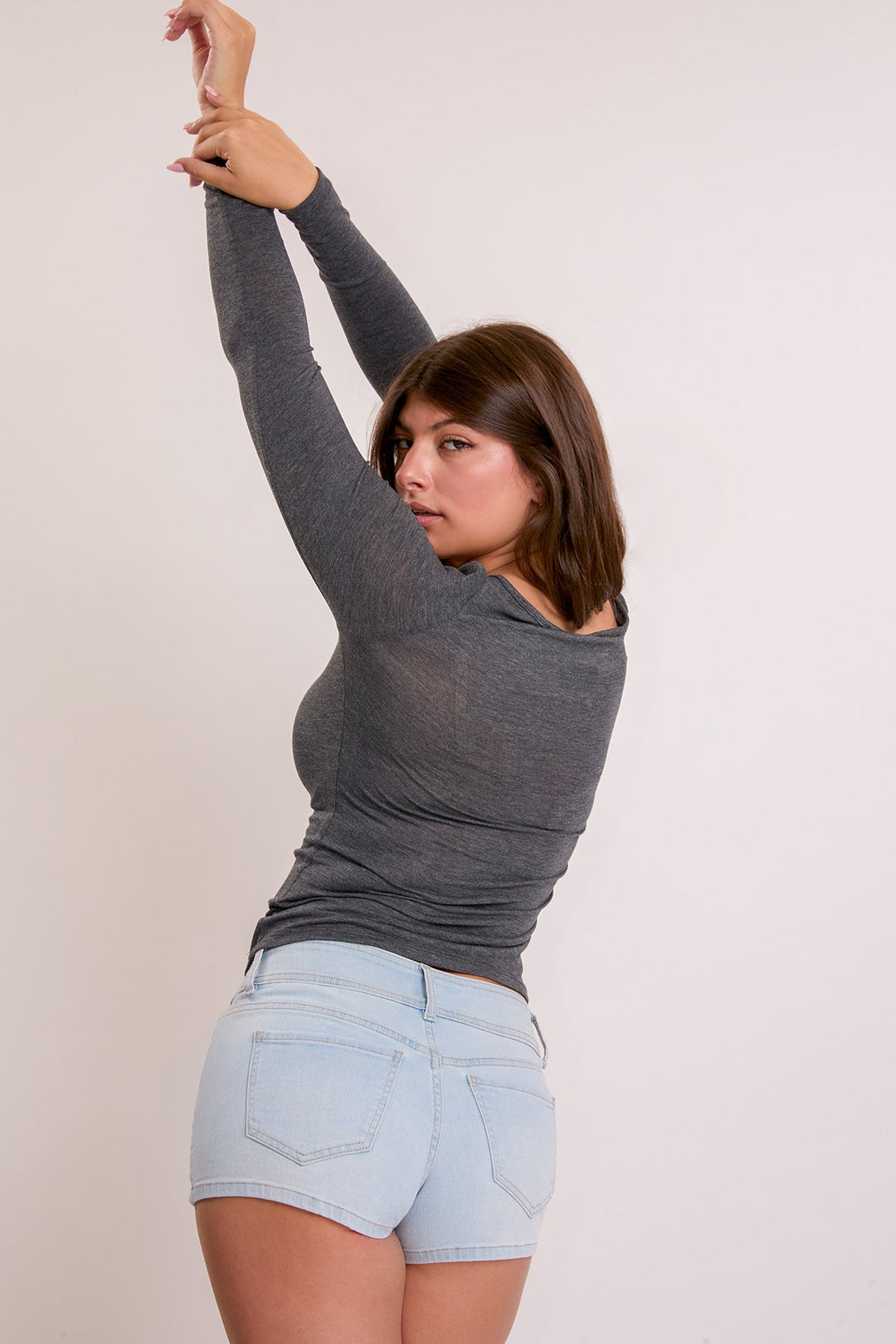 Low Rise 2 Button Slanted Pocket Denim Shorts