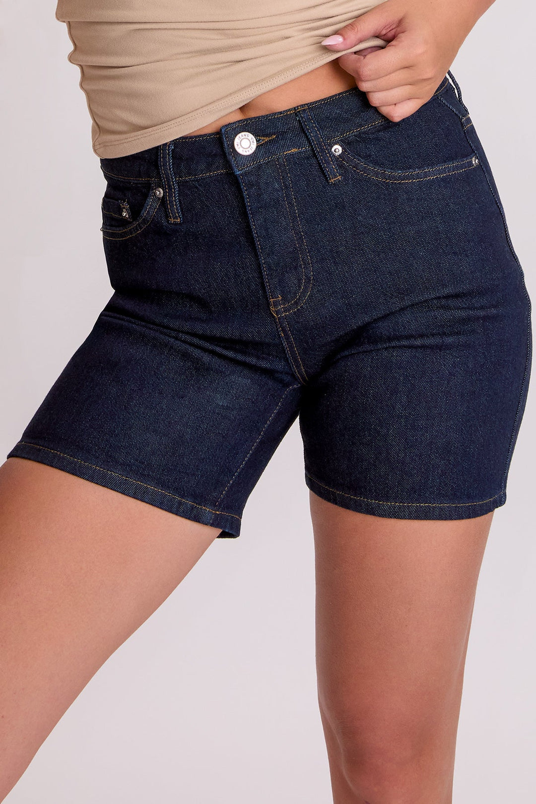 Women's Luxe High Rise Long Denim Shorts