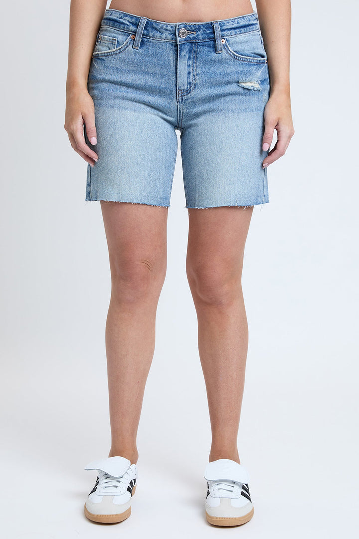 Women's Luxe Mid Rise Long Short with Raw Hem