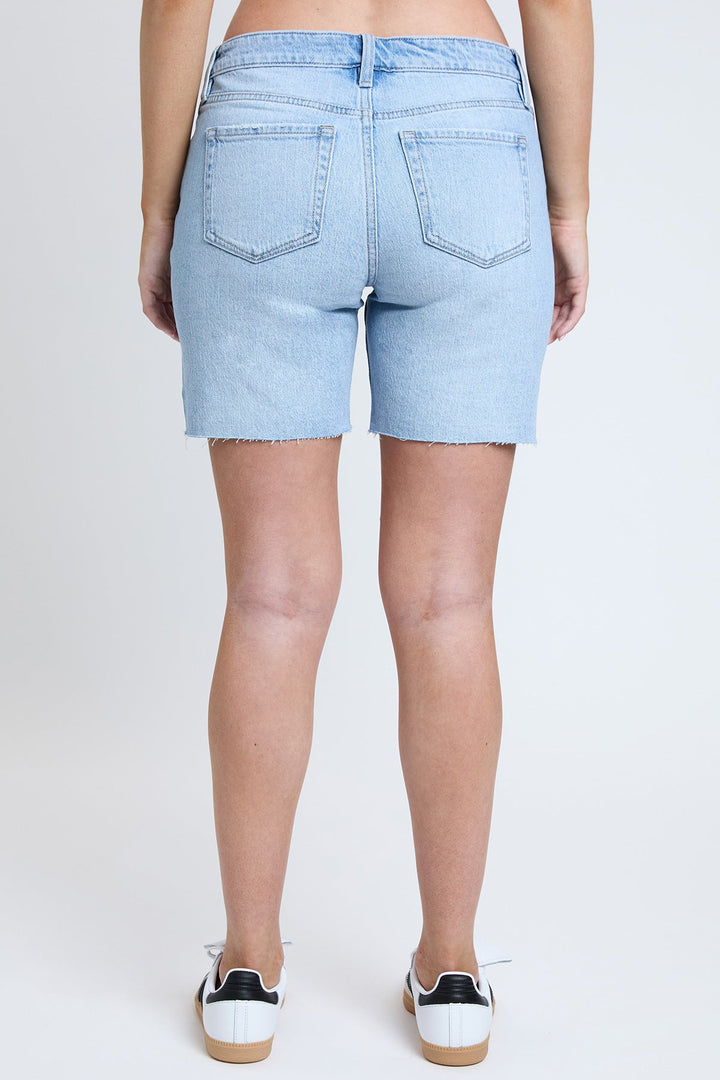 Women's Luxe Mid Rise Long Short with Raw Hem