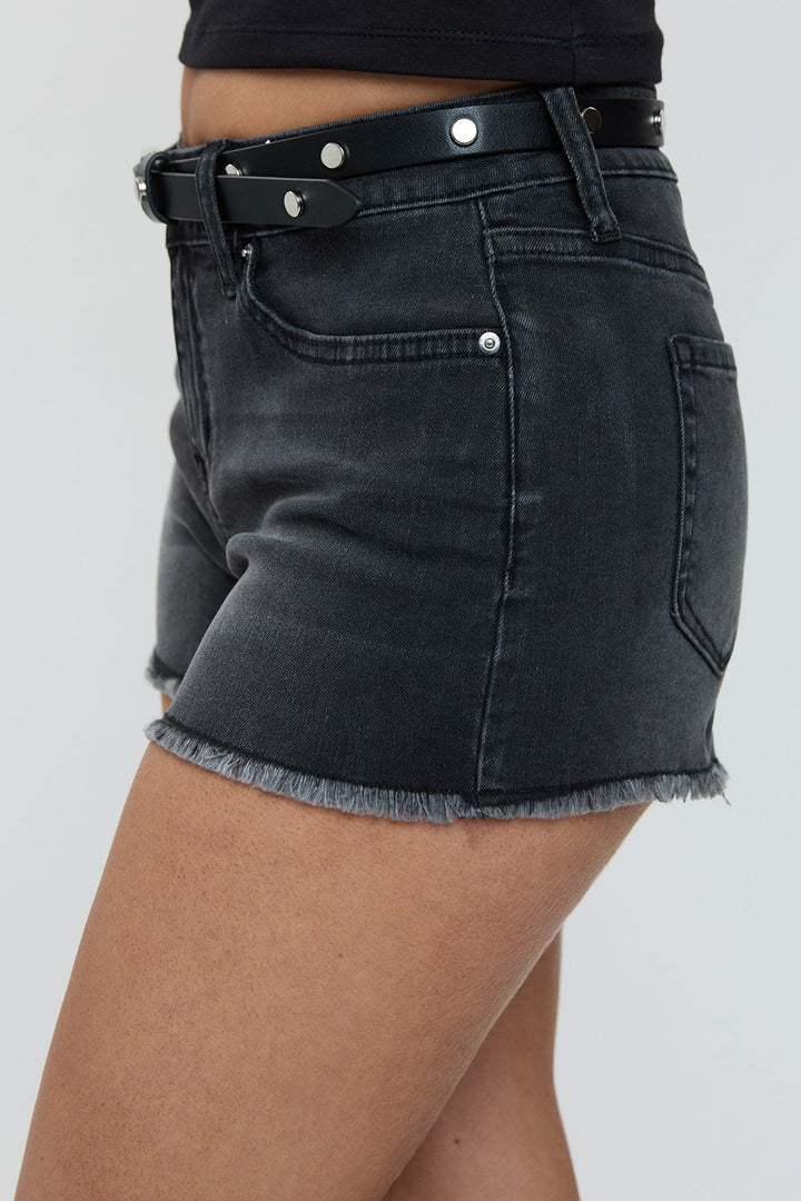 Women's Mid Rise Belted Fray Hem Shorts