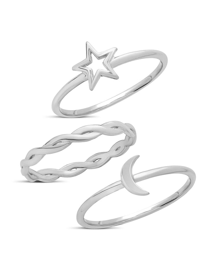 Sterling Silver Celestial Stacking Ring Set of 3