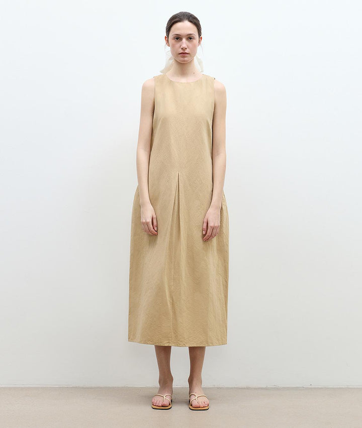 "Deyanuo" hemp three-dimensional hourglass sleeveless round neck loose slim dress for women-5