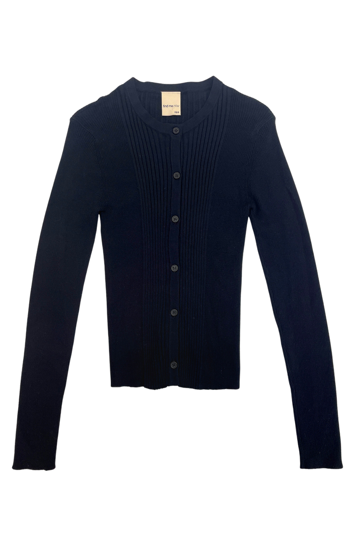 Ribbed Knit Cardigan in Navy