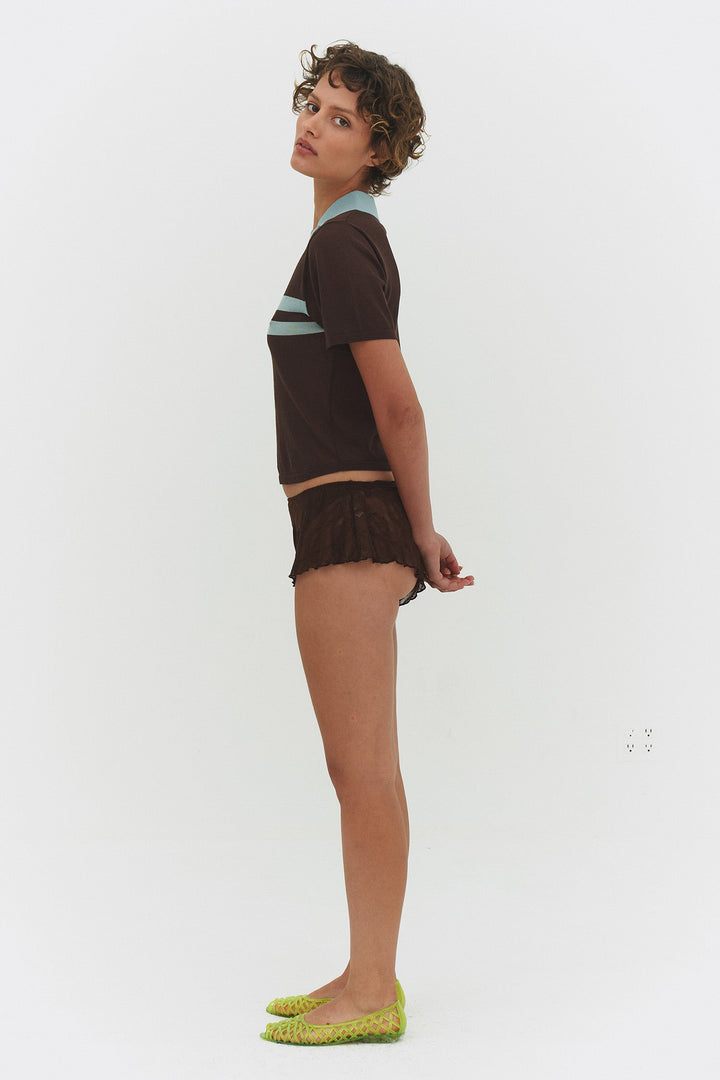 ARACI KNIT POLO TOP IN COCOA CREAM