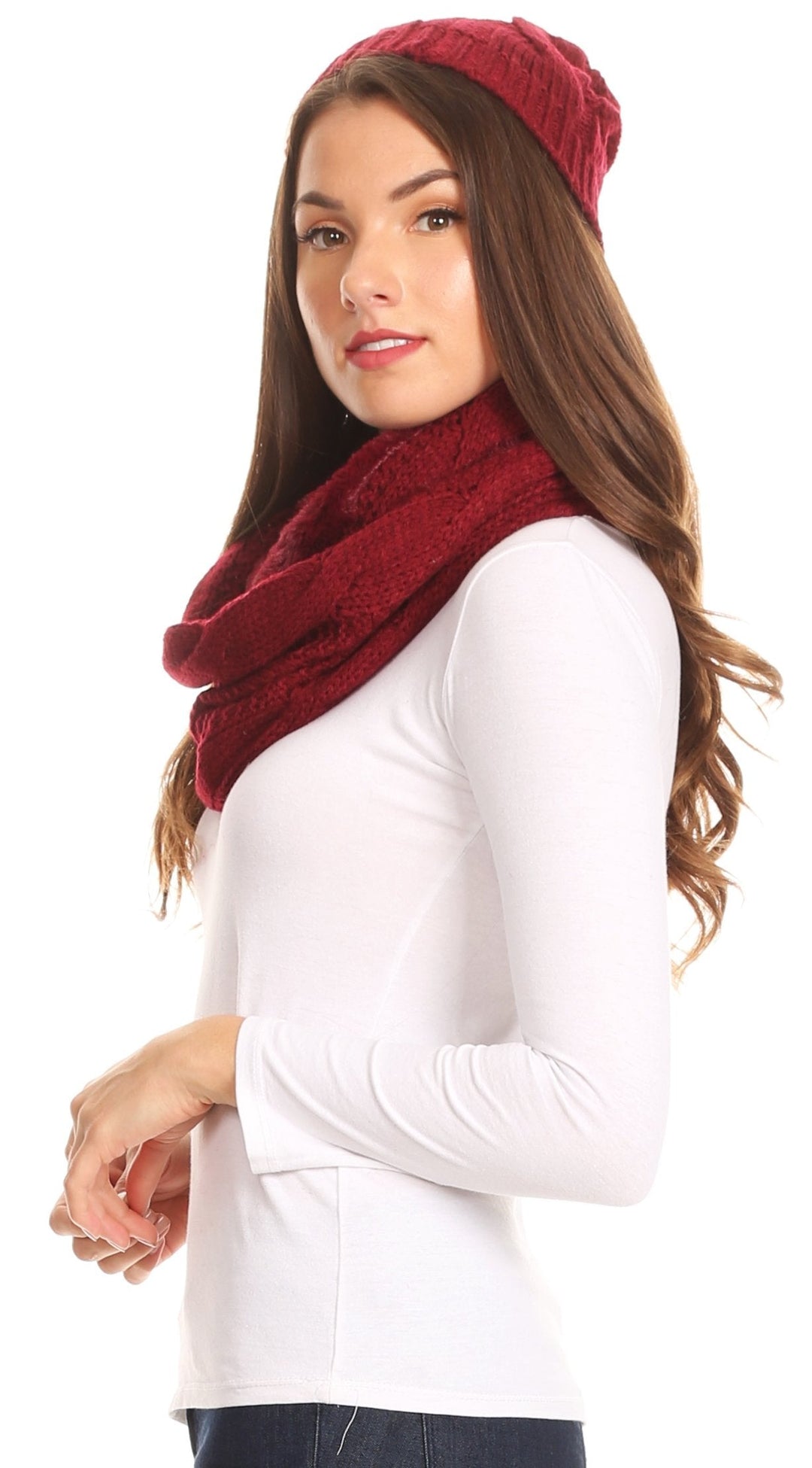 Sakkas Olliey Long Wide Classic Cable Knit Fur Lined Infinity Scarf And Hat Set