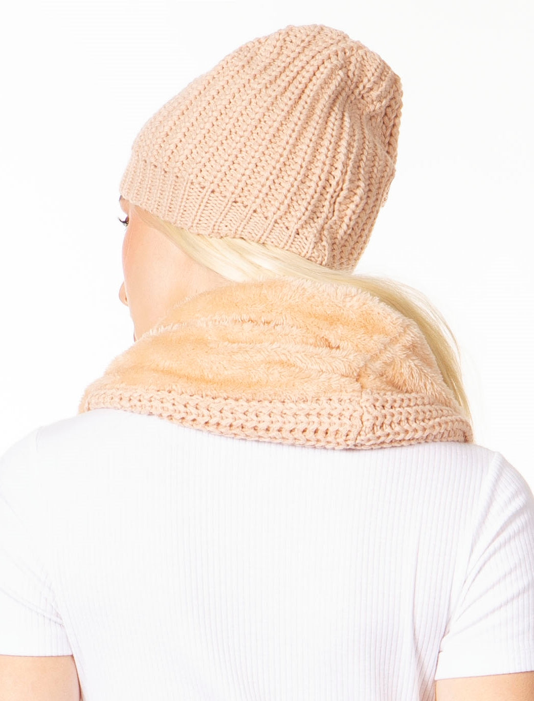 Sakkas Balencia Cool Girl Long Wide Soft Fur Lined Infinity Scarf Beanie Hat Set