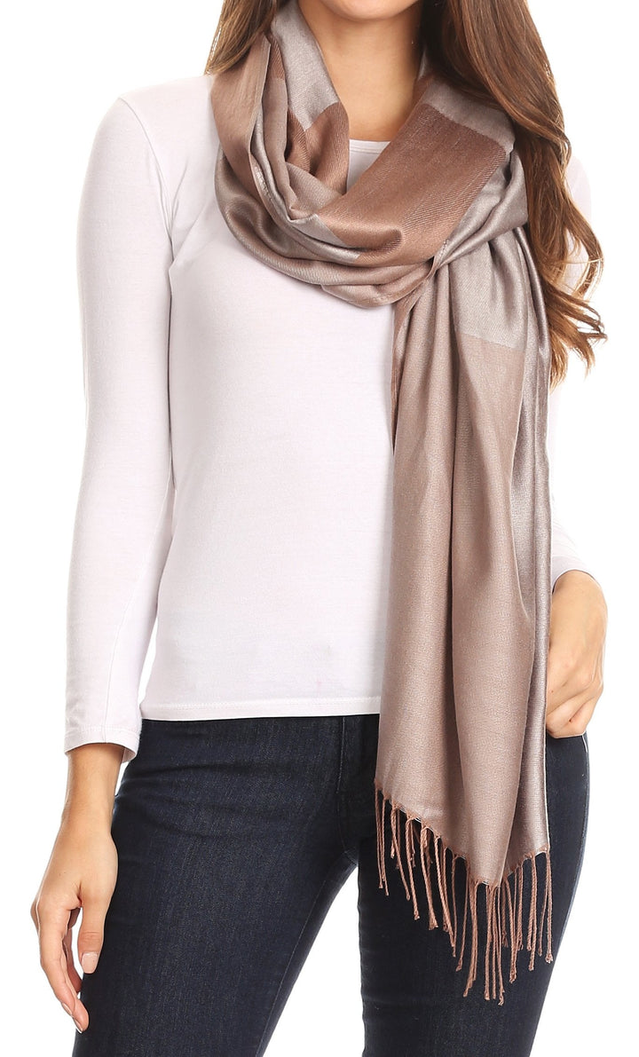 Sakkas Nicola Reversible Warm and Soft Unisex Scarf Stole Wrap Solid Color-block