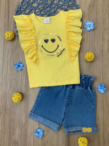 SmileyWorld Bold Expression Denim Shorts Set