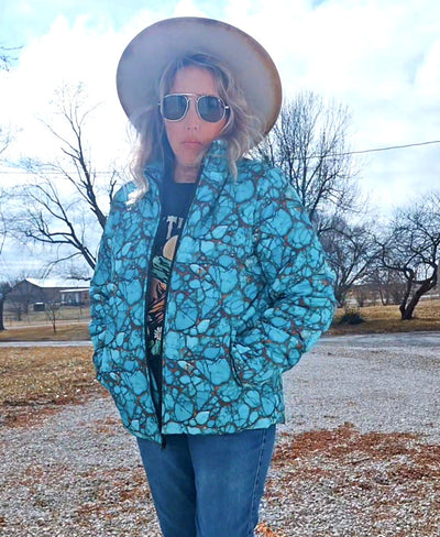 All Turquoise Women's Puffy Bomber Jacket