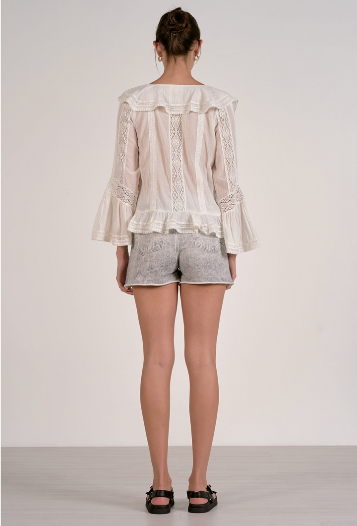 Romantic White Gauze Ruffle Blouse