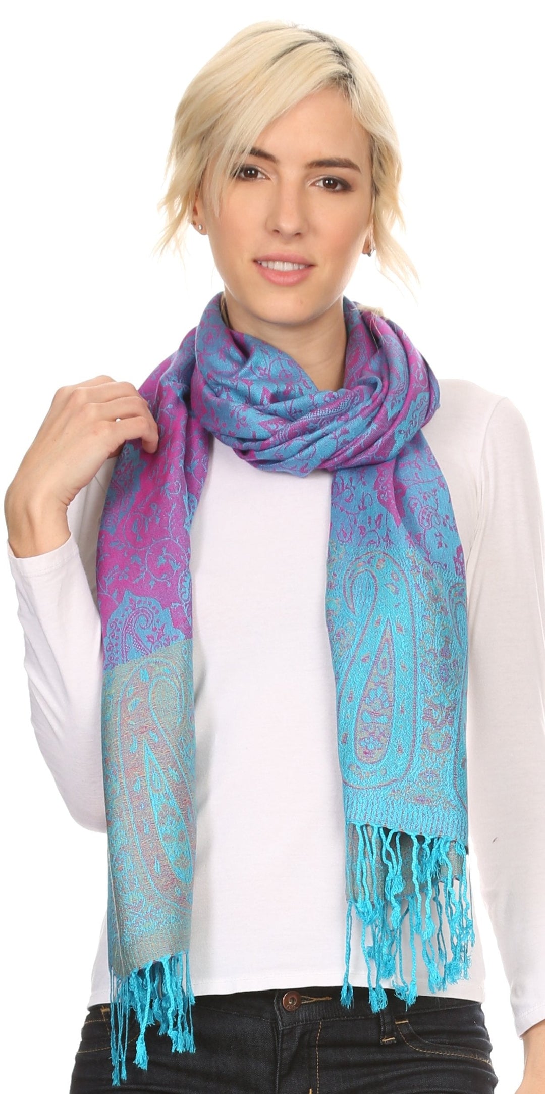 Sakkas Bela Long Wide Multi Patterned Tassel Fringe Pashmina Shawl / Wrap / Stole