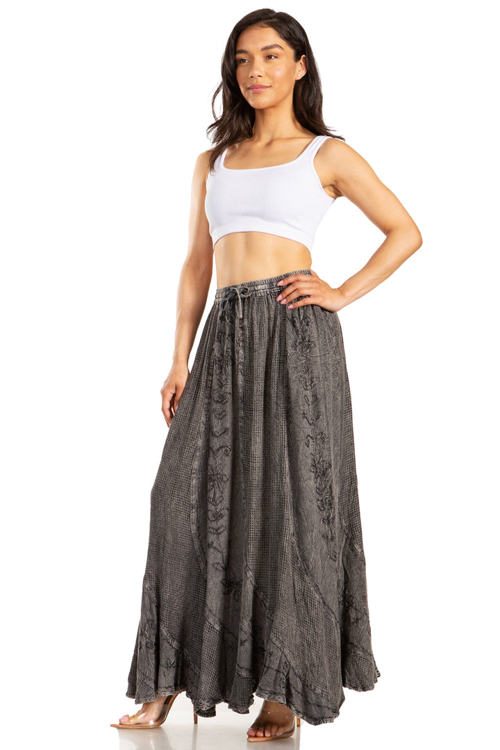 Sakkas Ahaana Women Renaissance Boho Rayon Maxi Embroidered Paneled Summer Skirt