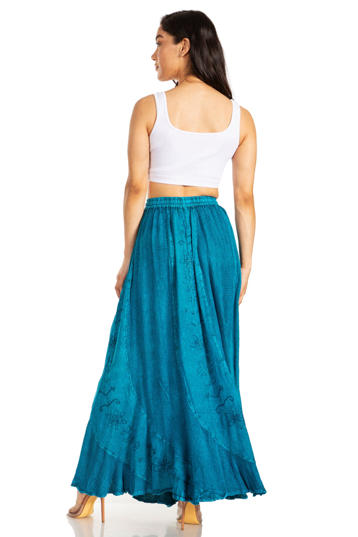 Sakkas Ahaana Women Renaissance Boho Rayon Maxi Embroidered Paneled Summer Skirt