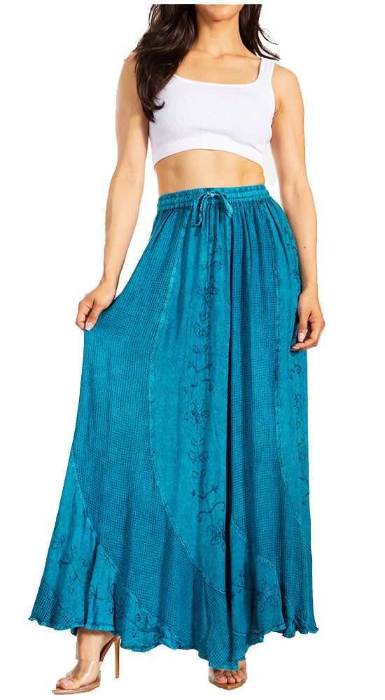 Sakkas Ahaana Women Renaissance Boho Rayon Maxi Embroidered Paneled Summer Skirt