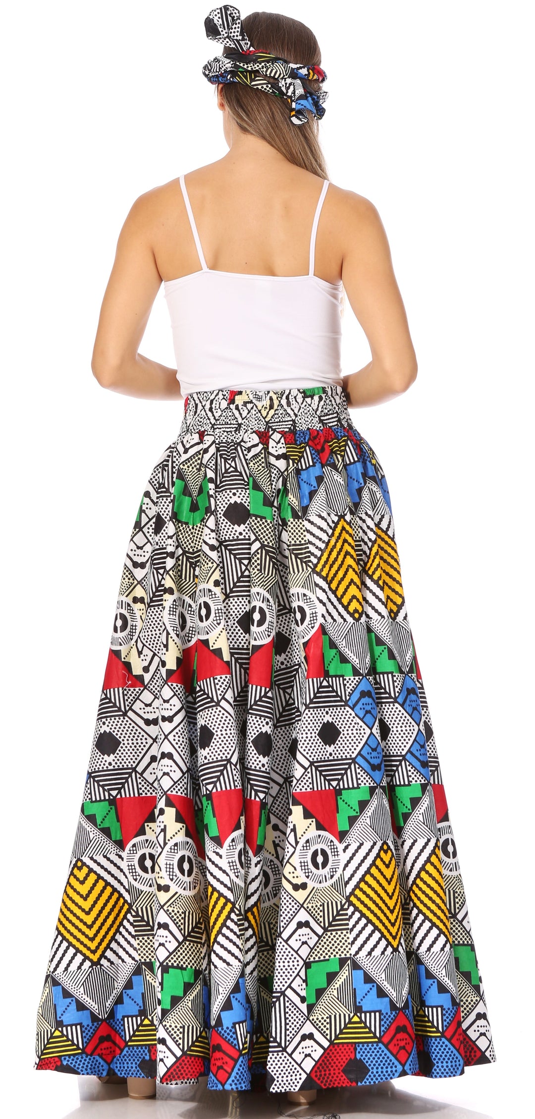 Sakkas Asma's Second Convertible Traditional Wax Print Maxi Skirt with Adjustable Straps
