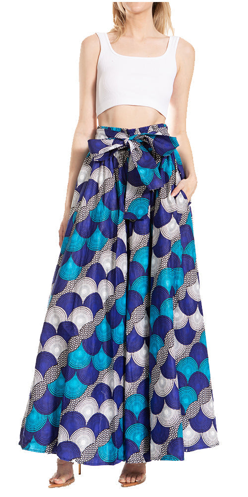 Sakkas Asma's Second Convertible Traditional Wax Print Maxi Skirt with Adjustable Straps