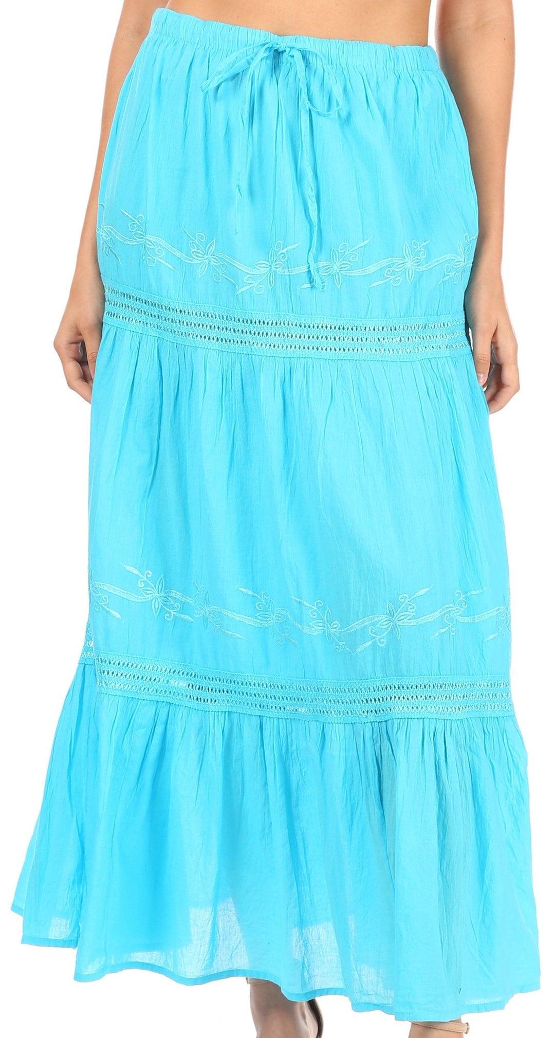 Sakkas Takara Maxi Broomstick Cascading  Peasant Skirt with Elastic Waist