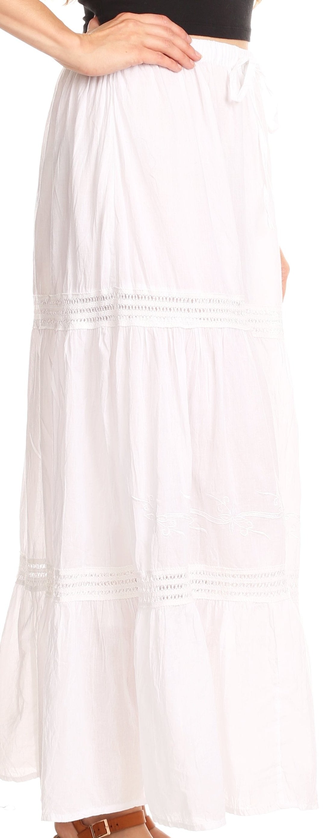 Sakkas Takara Maxi Broomstick Cascading  Peasant Skirt with Elastic Waist