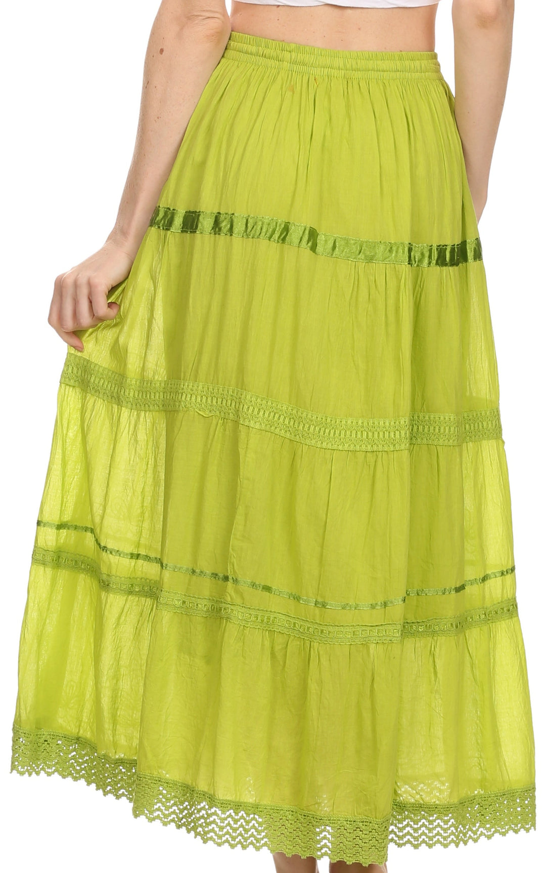 Sakkas Solid Embroidered Gypsy / Bohemian Full / Maxi / Long Cotton Skirt