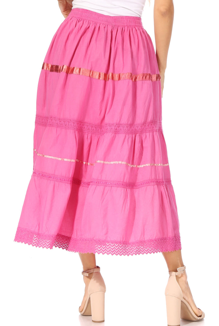 Sakkas Solid Embroidered Gypsy / Bohemian Full / Maxi / Long Cotton Skirt