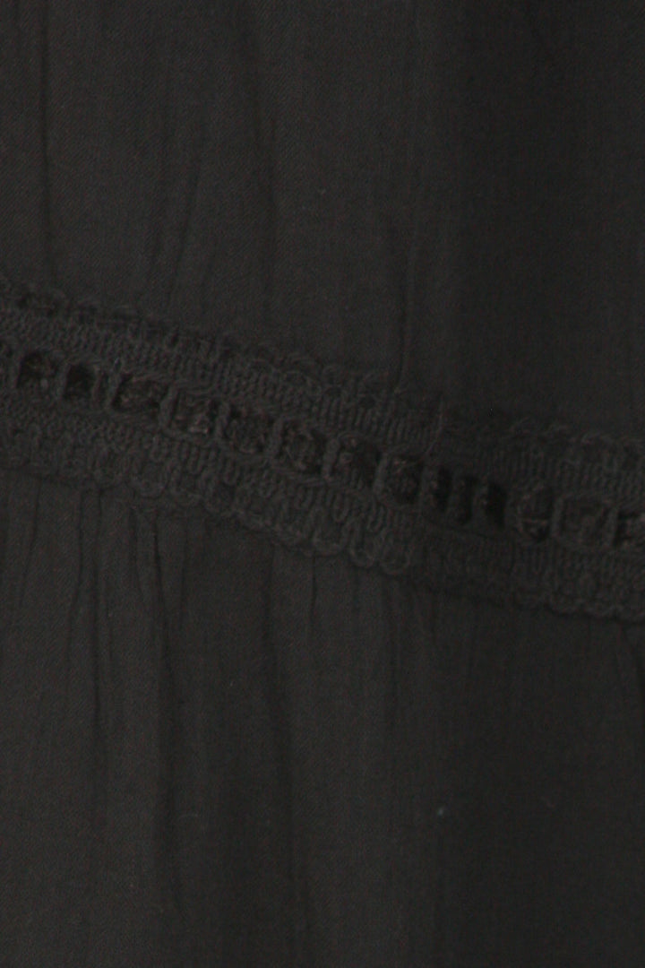 Sakkas Solid Embroidered Crochet Lace Trim Gypsy Bohemian Mid Length Cotton Skirt