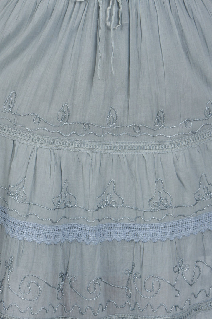 Sakkas Solid Embroidered Crochet Lace Trim Gypsy Bohemian Mid Length Cotton Skirt