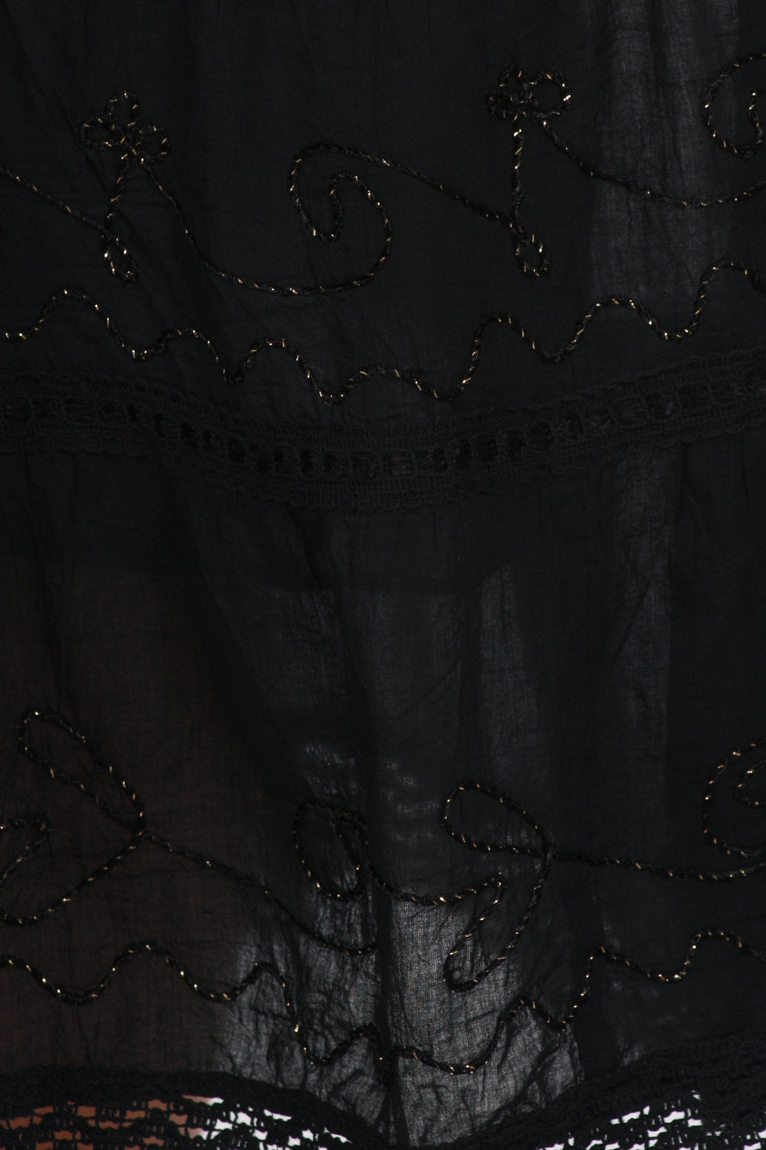 Sakkas Solid Embroidered Crochet Lace Trim Gypsy Bohemian Mid Length Cotton Skirt