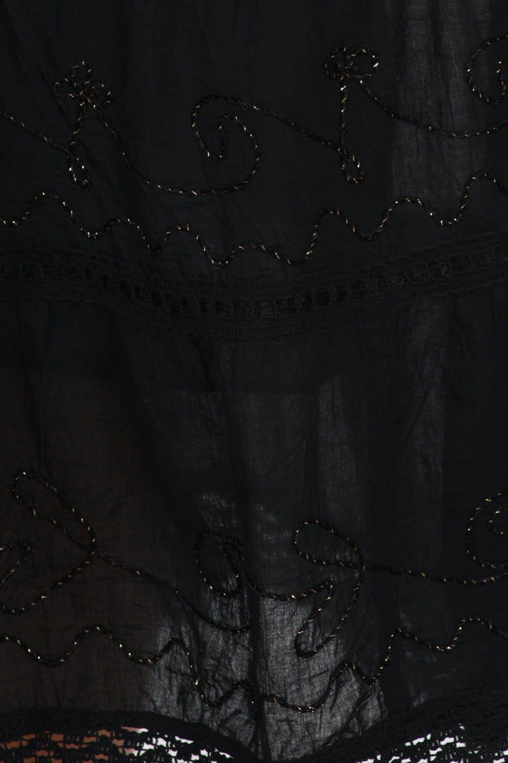 Sakkas Solid Embroidered Crochet Lace Trim Gypsy Bohemian Mid Length Cotton Skirt