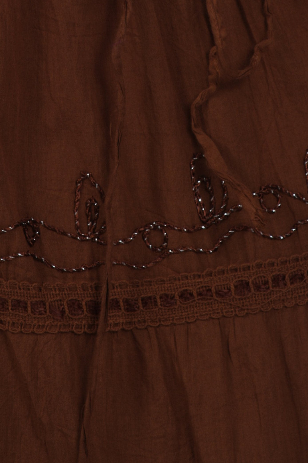 Sakkas Solid Embroidered Crochet Lace Trim Gypsy Bohemian Mid Length Cotton Skirt