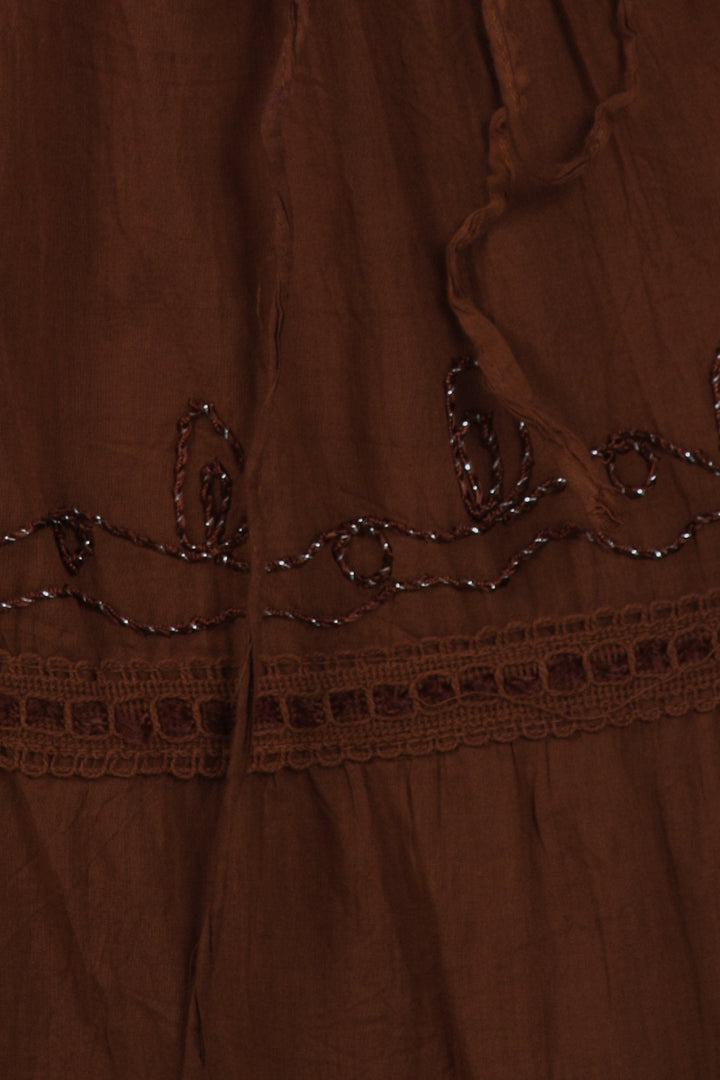 Sakkas Solid Embroidered Crochet Lace Trim Gypsy Bohemian Mid Length Cotton Skirt