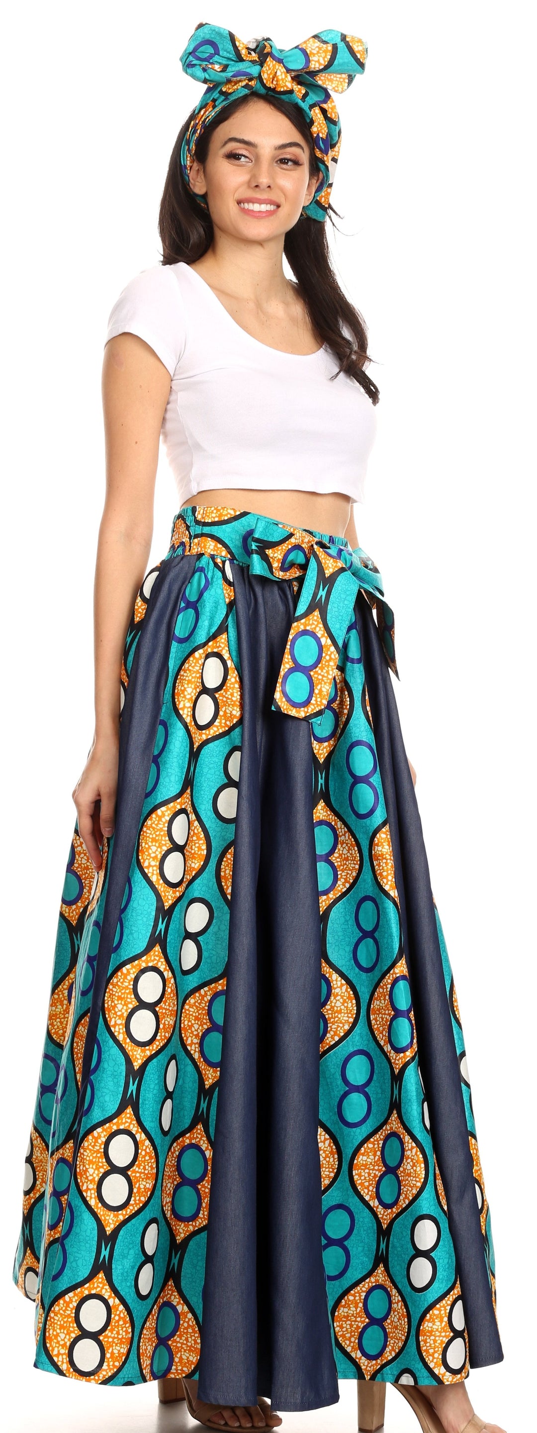 Sakkas Monifa Long Maxi Skirt Colorful Ankara Wax Dutch African Skirt Gorgeous