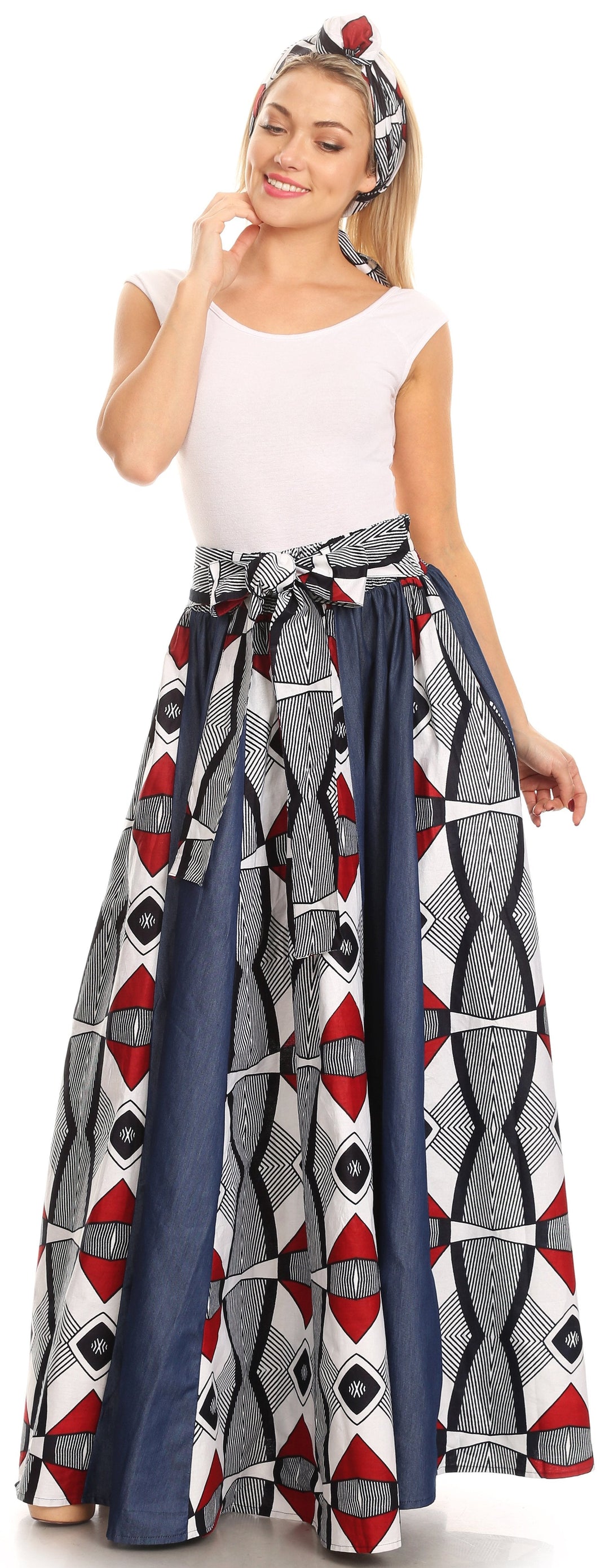 Sakkas Monifa Long Maxi Skirt Colorful Ankara Wax Dutch African Skirt Gorgeous