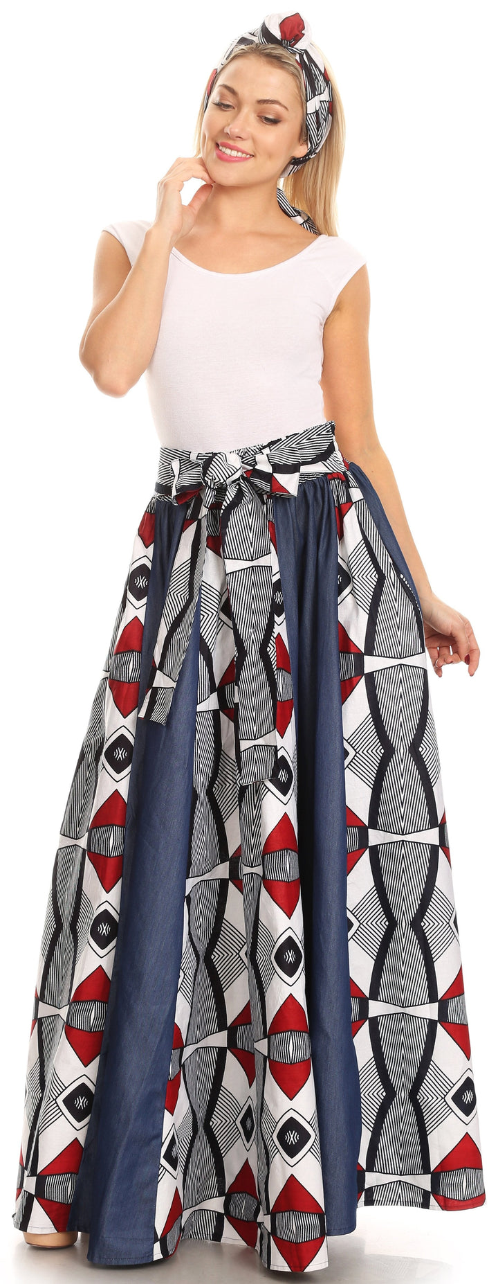 Sakkas Monifa Long Maxi Skirt Colorful Ankara Wax Dutch African Skirt Gorgeous