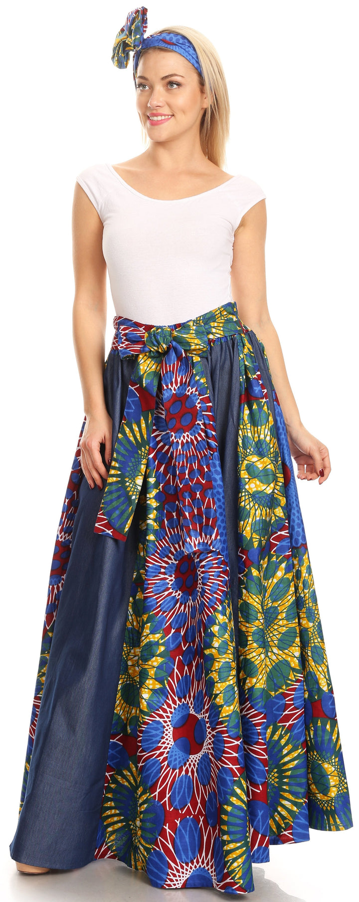 Sakkas Monifa Long Maxi Skirt Colorful Ankara Wax Dutch African Skirt Gorgeous