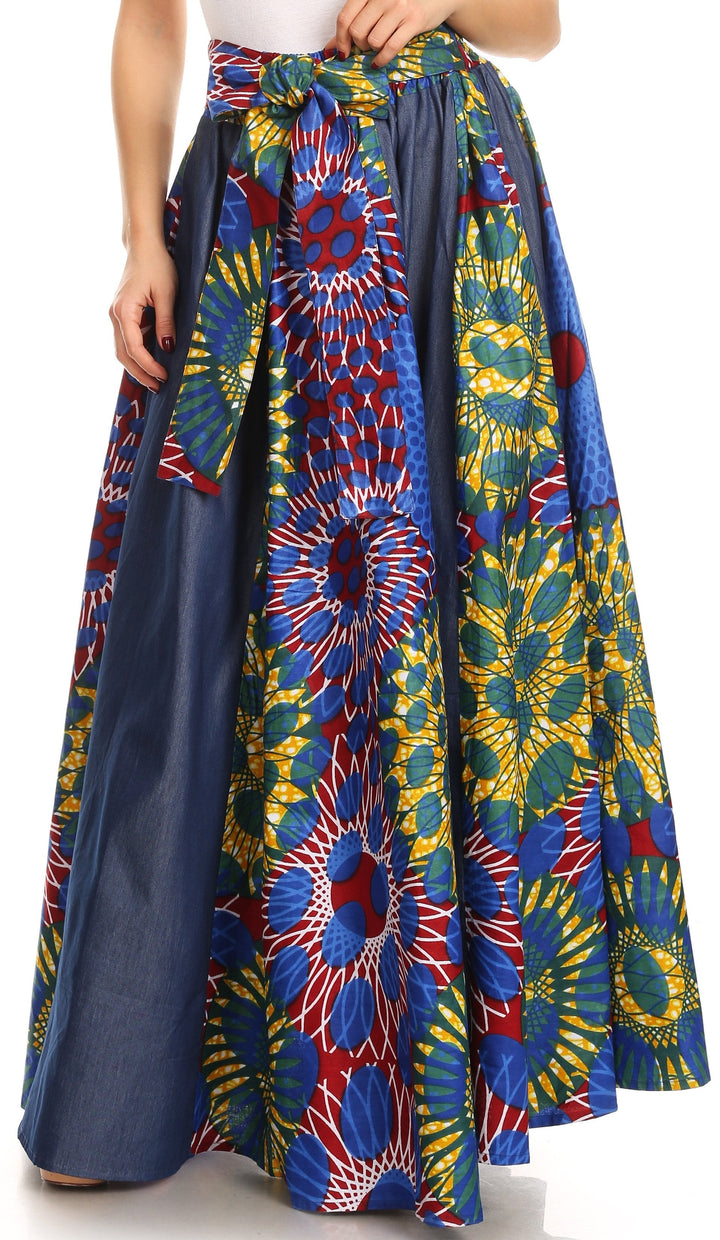 Sakkas Monifa Long Maxi Skirt Colorful Ankara Wax Dutch African Skirt Gorgeous