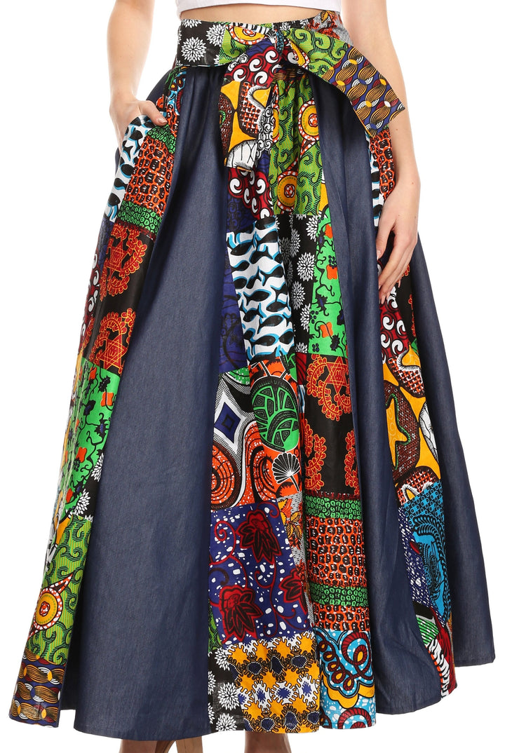 Sakkas Monifa Long Maxi Skirt Colorful Ankara Wax Dutch African Skirt Gorgeous