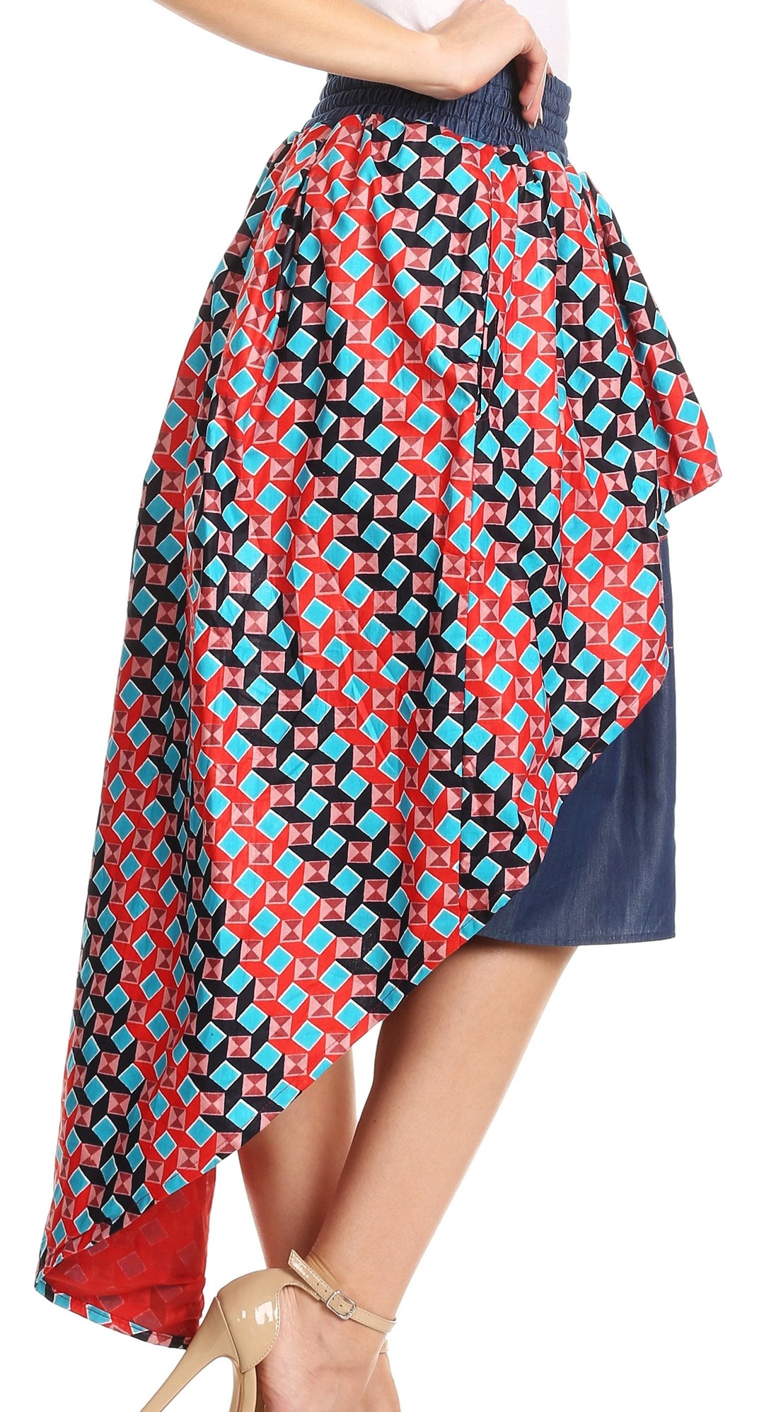 Sakkas Bahati Hi Low Mermaid African Ankara Dutch Wax Cotton Skirt Colorful