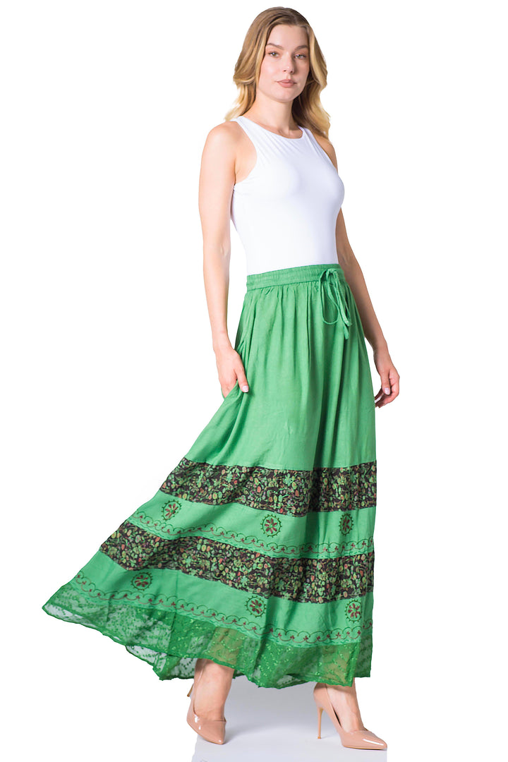Sakkas Sandra Women's Casual Long Maxi Boho Gypsy Skirt Elastic Waist & Pockets