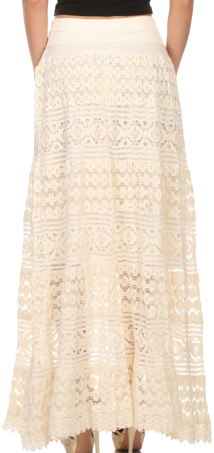 Sakkas Leo Long Tall Lined Embroidered Bohemian High Or Low Waist Foldover Skirt