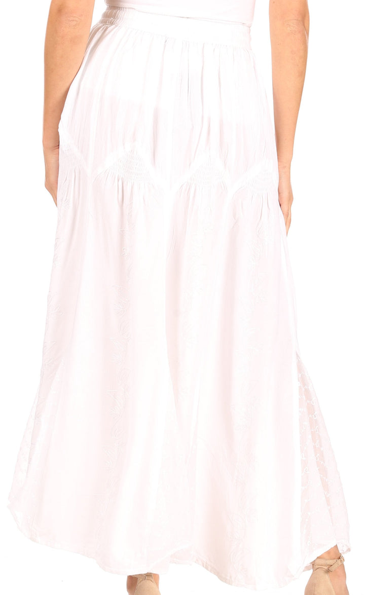 Sakkas Olivia Womens Maxi Bohemian Gypsy Long Skirt With Elastic Waist and Lace