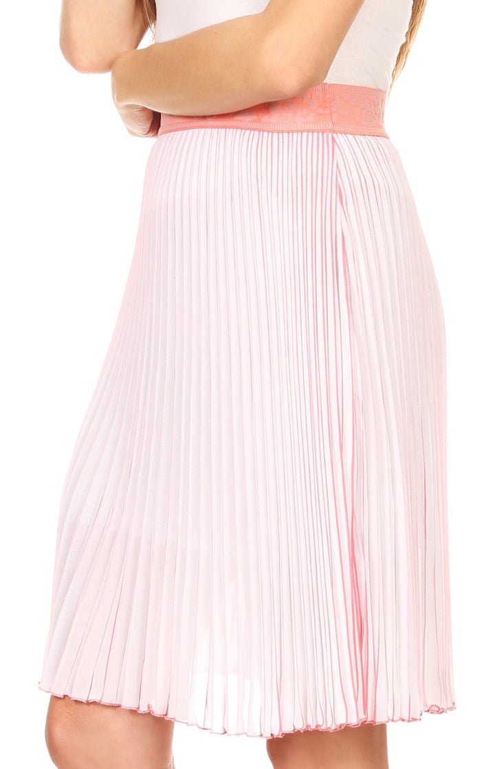 Sakkas Amira Accordion Pleated Midi Crepe Slim Skirt with Elastic Waist