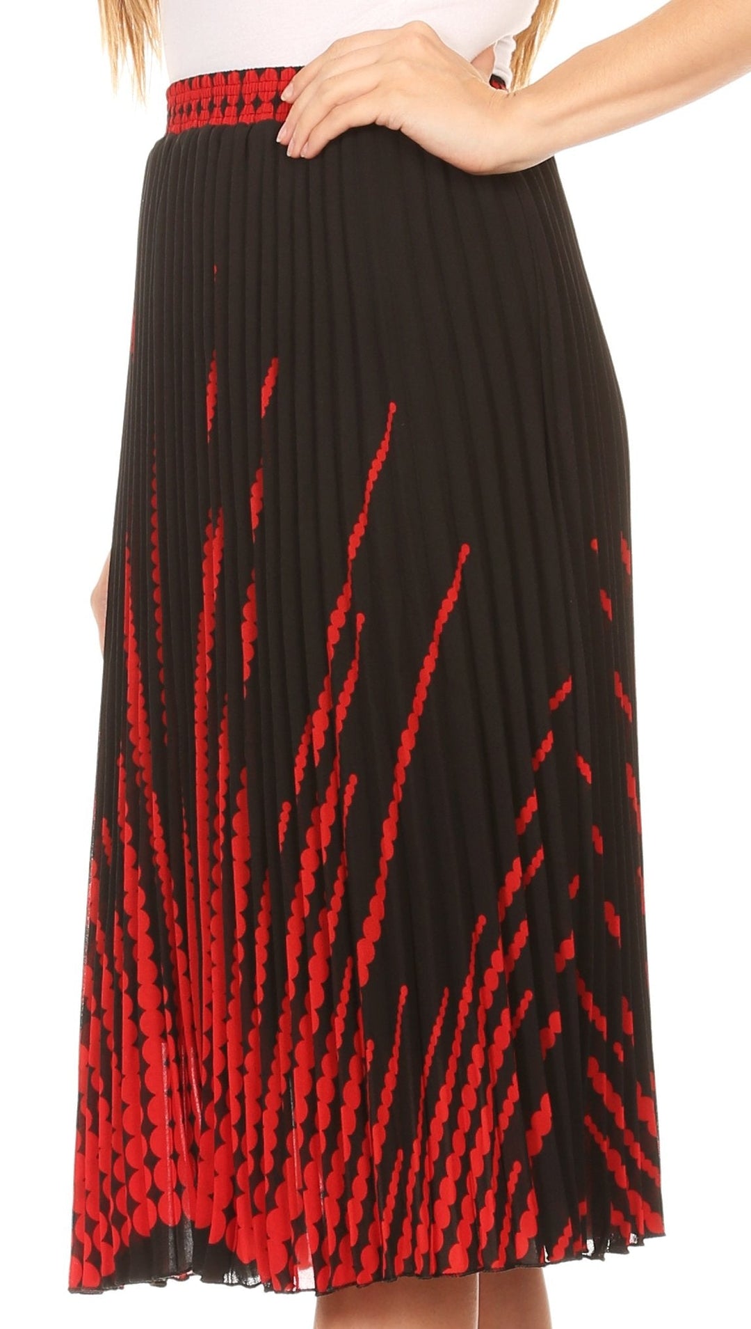 Sakkas Bianca Pleated Casual Mid Skirt with Elastic Waist and  Lining