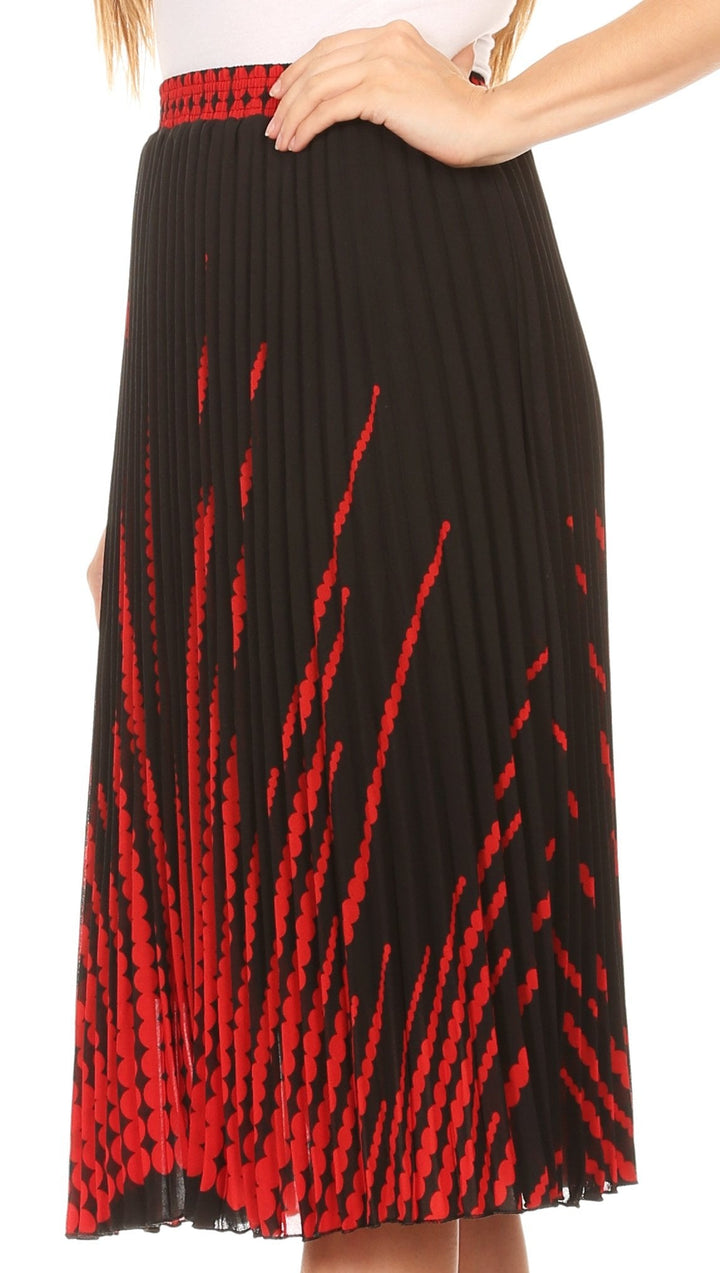 Sakkas Bianca Pleated Casual Mid Skirt with Elastic Waist and  Lining